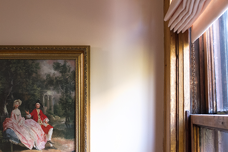 Pink Roman Shade, Original Victorian Wooden Window, Thomas Gainsborough Print | Making it Lovely, One Room Challenge