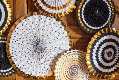 Black, Gold, and White Paper Fans from Lowe's