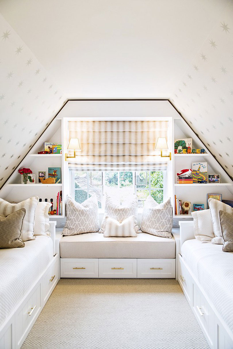 Attic Bedroom with Built-in Shelves for Storage