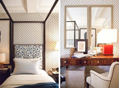 Thomas O'Brien bedroom with wallpaper