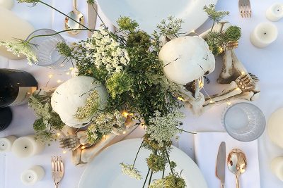 Dîner en Blanc Gothic White Table with Skeletons | Making it Lovely