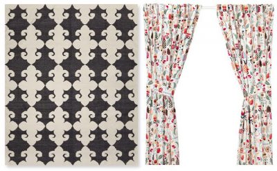Black and White Rug, Colorful Curtains