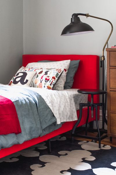 Red Upholstered Kids' Bed, Dutch Boy Paint - Frosted Olive | Making it Lovely