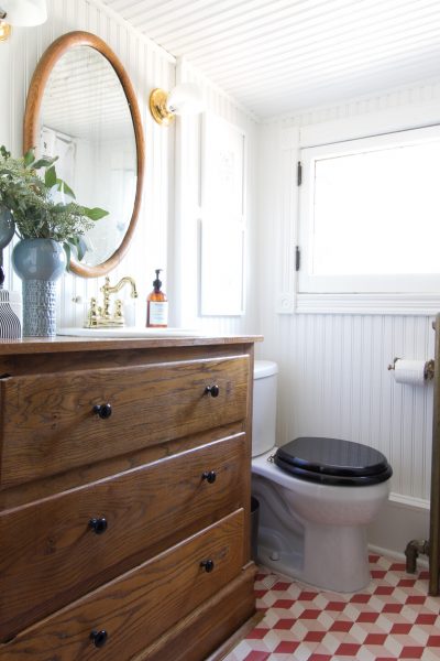 Bathroom with Hand-Painted Tumbling Blocks Floor | Making it Lovely