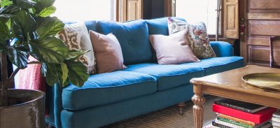 Living Room with Teal Sofa