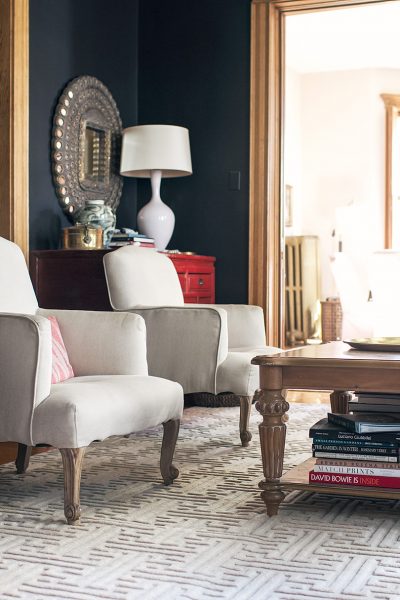 Black Walls, Pair of Natural Linen Armchairs