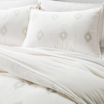 Embroidered Diamond Duvet & Sham Set Almond Cream - Nate Berkus, Target