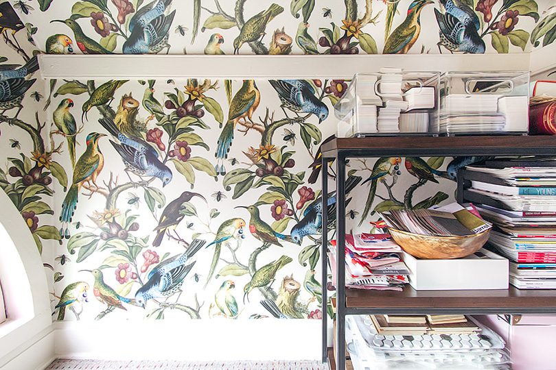 Article Walnut Shelves, Milton & King Wallpaper | Making it Lovely, One Room Challenge
