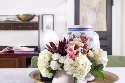 Marble Dining Table with Flowers | Making it Lovely, One Room Challenge