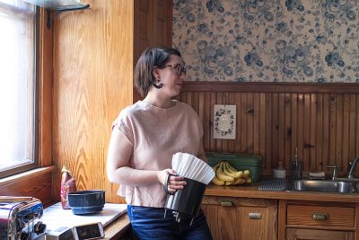 Listening to music in the kitchen