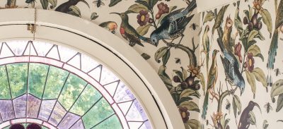 Stained Glass Demilune Window and Milton & King Ornithology Wallpaper