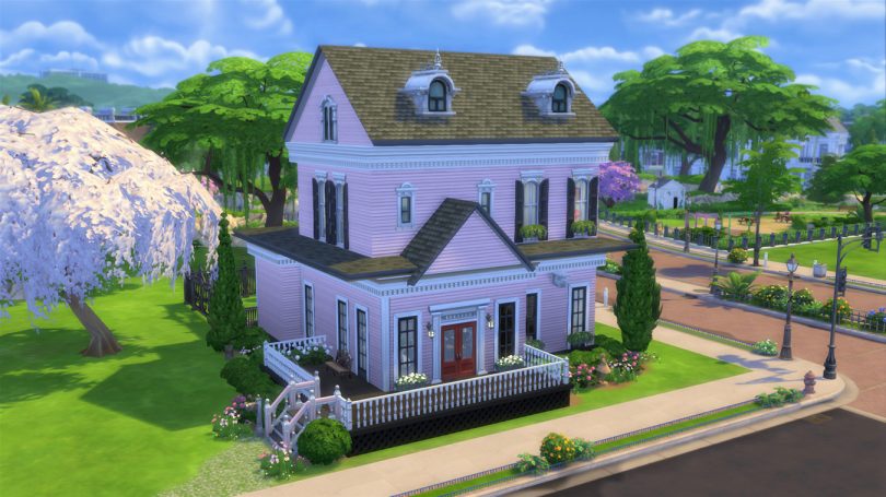 The Sims 4 Pink Victorian House with Wraparound Front Porch, Making it Lovely