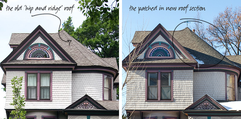 Hip and Ridge Roof Replaced and Patched in on Victorian Turret