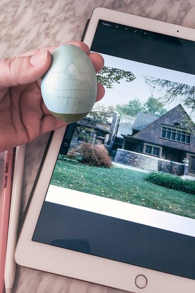 Sketching Out the Frank Lloyd Wright Home and Studio on a Ceramic Easter Egg