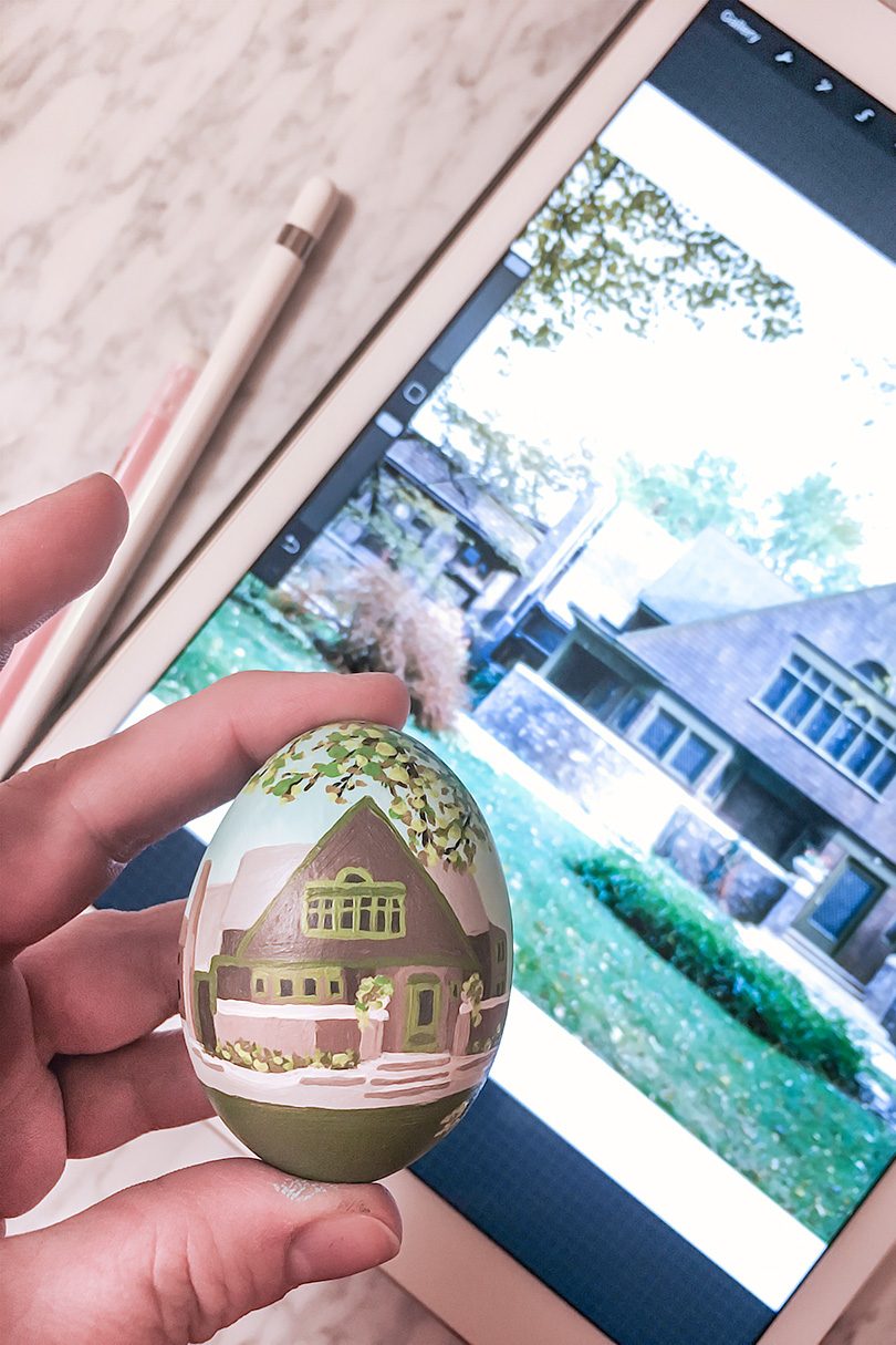 Painting the Frank Lloyd Wright Home and Studio on a Ceramic Easter Egg