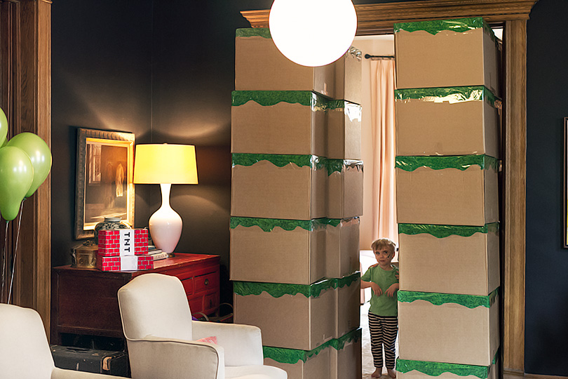 Packing Boxes as Minecraft Blocks for a Kid's Birthday Party