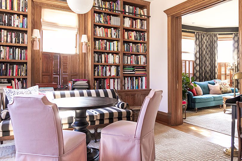 Home Library and Living Room with Unpainted Wood Trim | Making it Lovely