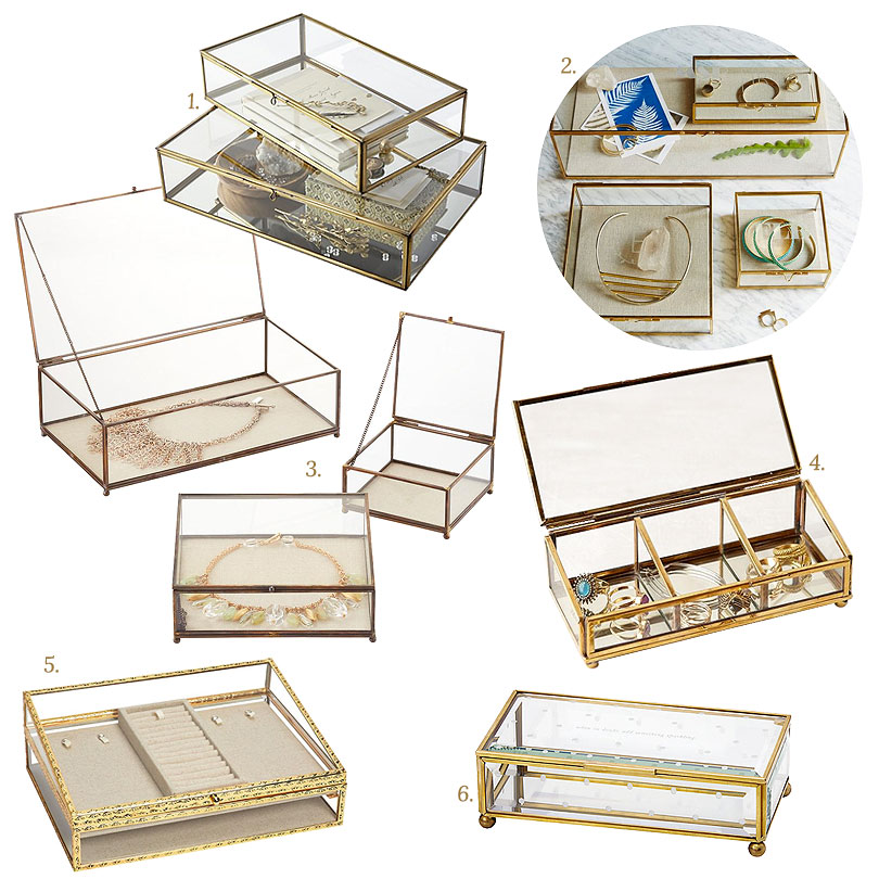 Glass and Brass Jewelry Boxes