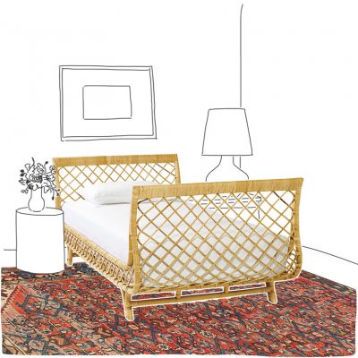 Rattan Daybed with Vintage Rug