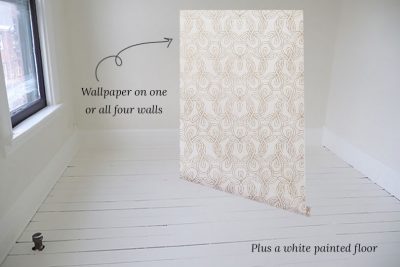 Light Room Shell with Wallpaper and Painted Wood Floors