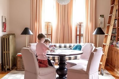 Kids Drawing at the Table in the Home Library | Making it Lovely