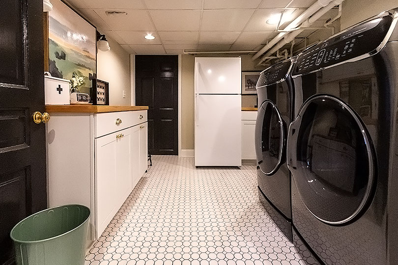 Basement Laundry Room with Secondary Fridge | Making it Lovely