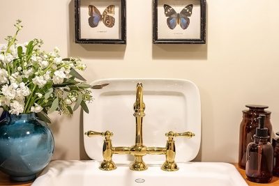 Brass Kitchen Faucet, Butterfly Prints