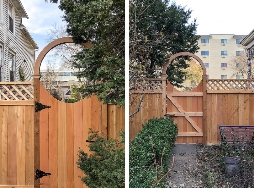 Circle Garden Gate with Lattic-Top Cedar Fence and Arbor