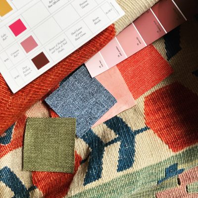 Vintage Rug with Paint and Fabric Swatches