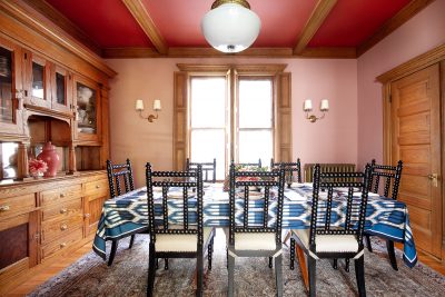 Pink Dining Room with Red Ceiling | Making it Lovely