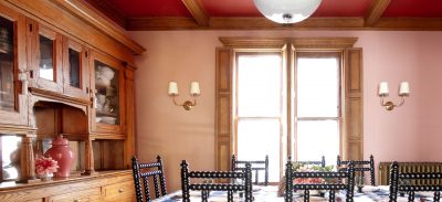 Pink Dining Room with a Red Ceiling | Making it Lovely