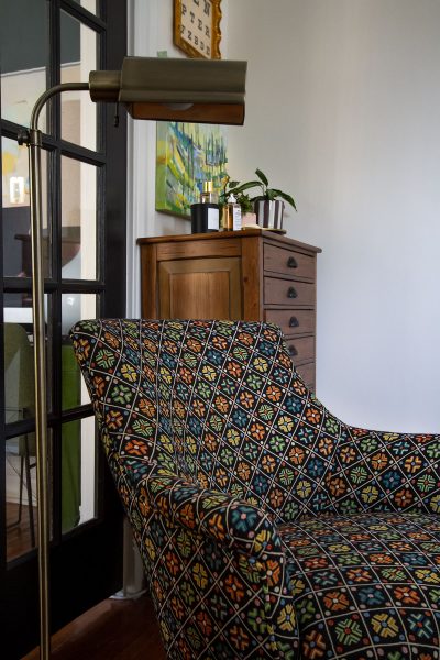 Armchair Calico Corners Kirov Scalamandre Fabric Reupholstered | Making it Lovely