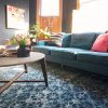 Teal Sofa, Black Walls, Blue Loloi Rug | Making it Lovely