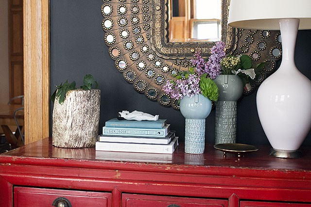 Red Console, Peacock Mirror, Black Walls » Making it Lovely