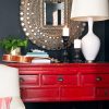 Peacock Mirror and Red Console Table