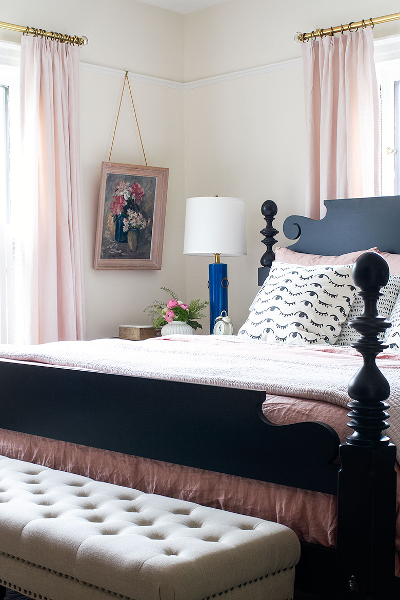 A Tufted Bench in Front of the Quincy Cannonball Bed | Making it Lovely's One Room Challenge Bedroom