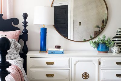 Large Round Mirror Above the Dresser | Making it Lovely's One Room Challenge Bedroom