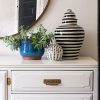 A Plant, A Vase, and a Striped Ginger Jar on the Dresser | Making it Lovely's One Room Challenge Bedroom