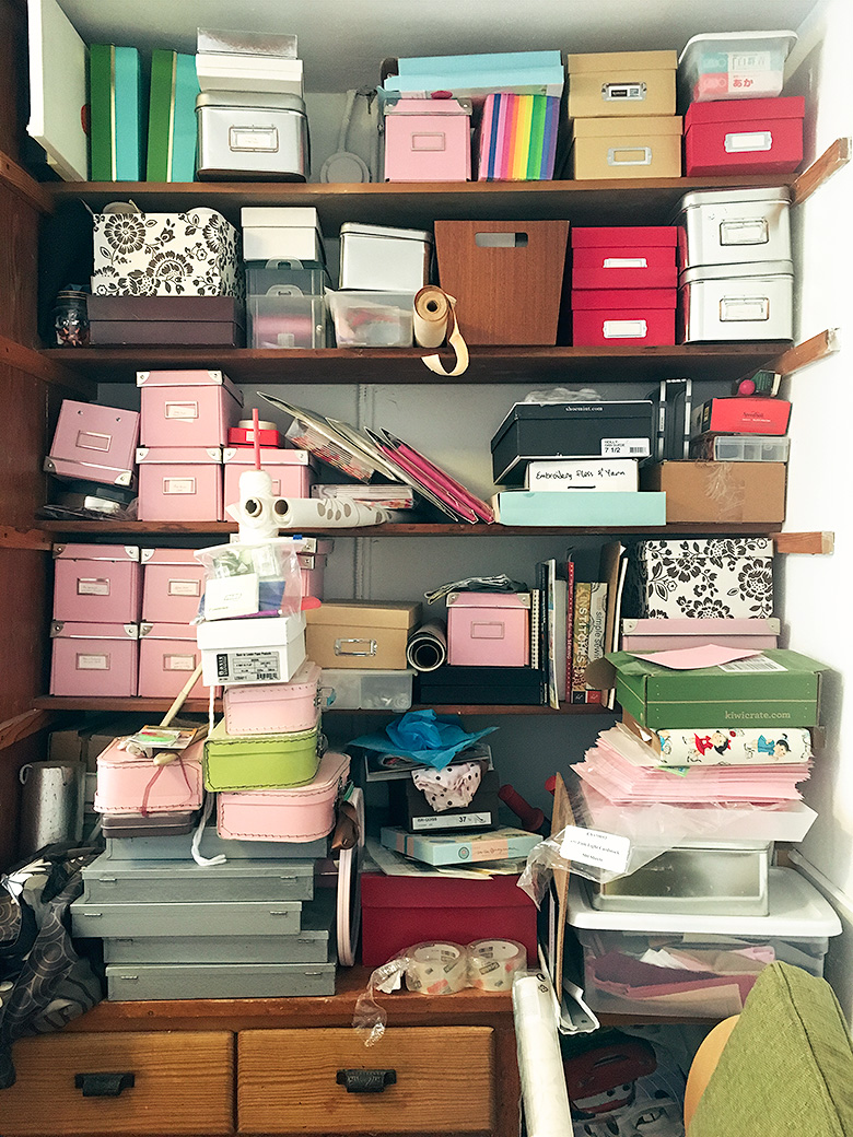 Overloaded Shelves with Craft Supplies