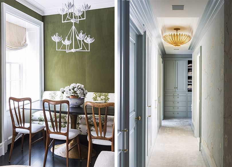 Green Dining Room and Blue Dressing Room, Anna Burke Interiors, Photography by Lesley Unruh