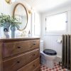 Bathroom with Wood Dresser and Hand-Painted Tumbling Blocks Floor | Making it Lovely