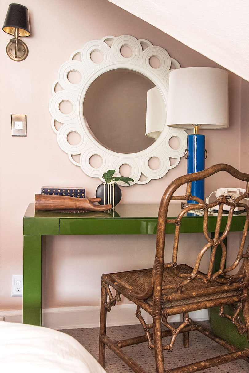 Green Parsons Desk, Pink Guest Bedroom | Making it Lovely