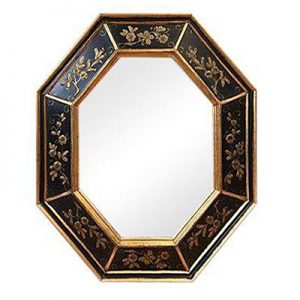 Hand-Painted Black and Gold La Barge Octagonal Mirror