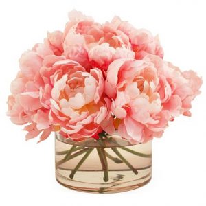 Faux Silk Pink Peonies in Glass Vase with Water