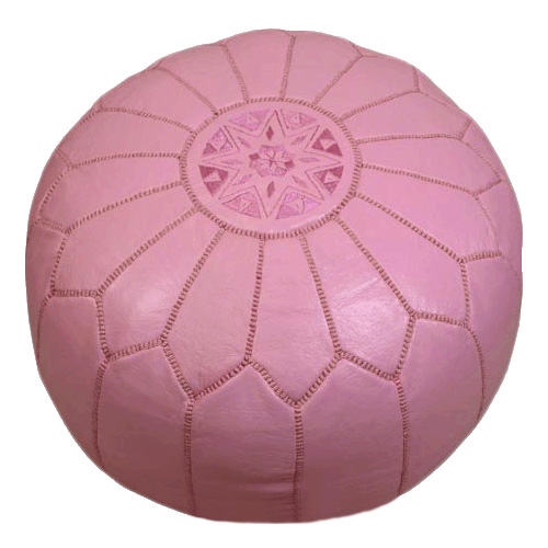Pink Leather Moroccan Pouf, John Derian