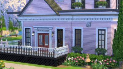 The Sims 4 Pink Victorian House with Wraparound Front Porch, Making it Lovely