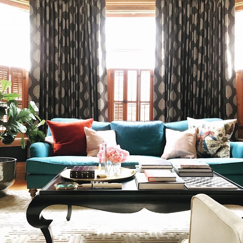 Noir Rena Coffee Table, Teal Sofa | Making it Lovely