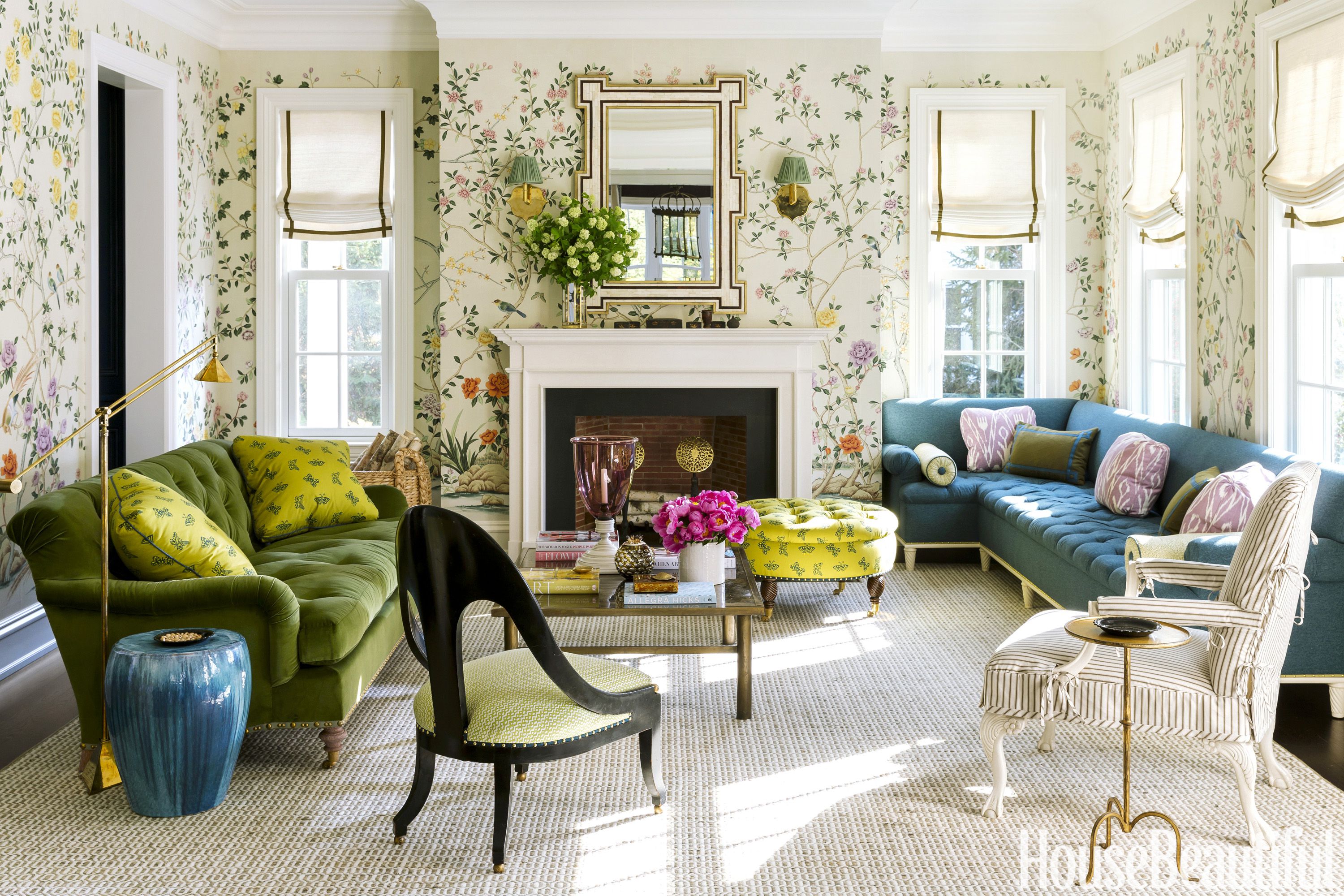 chinoiserie pillows in living room