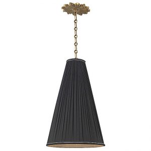 Blake Pendant Light with Black Pleated Shade and Brass Starburst Canopy, Hudson Valley Lighting