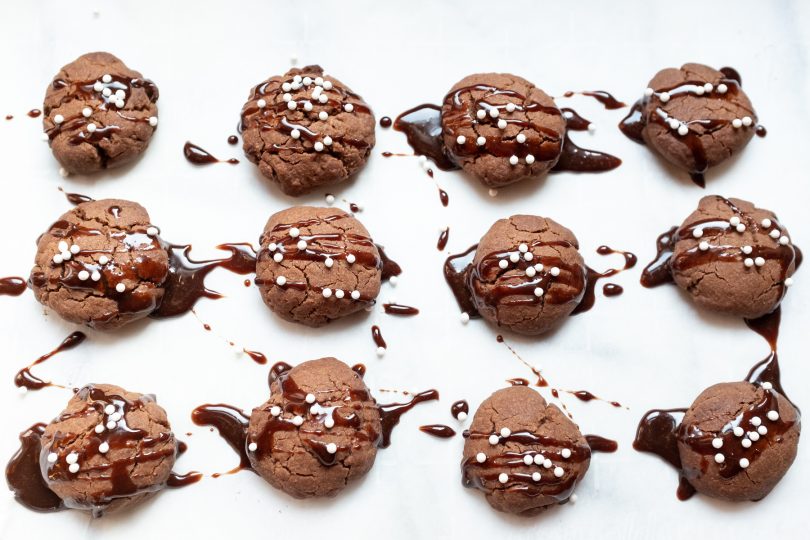 Chocolate Shortbread Cookies Drizzled with Chocolate Sauce, Topped with Sprinkles | Making it Lovely